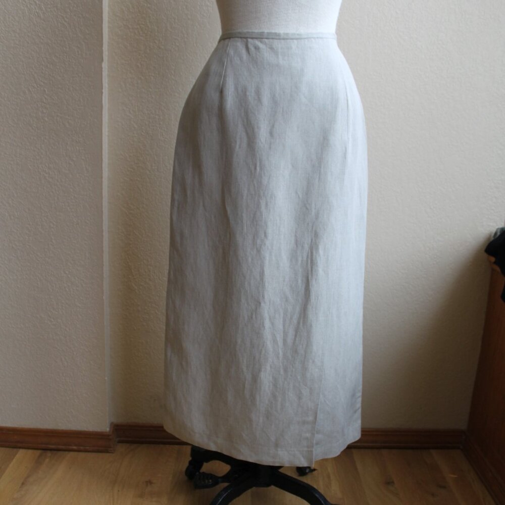 Vintage 90's Jenni Max NYC Khaki Linen Midi Skirt Lined  Waist 28" Length 33"
